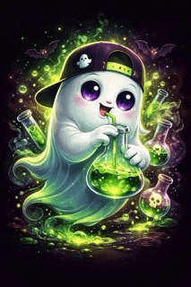 SpookyJuice — a ghost sipping glowing green potion